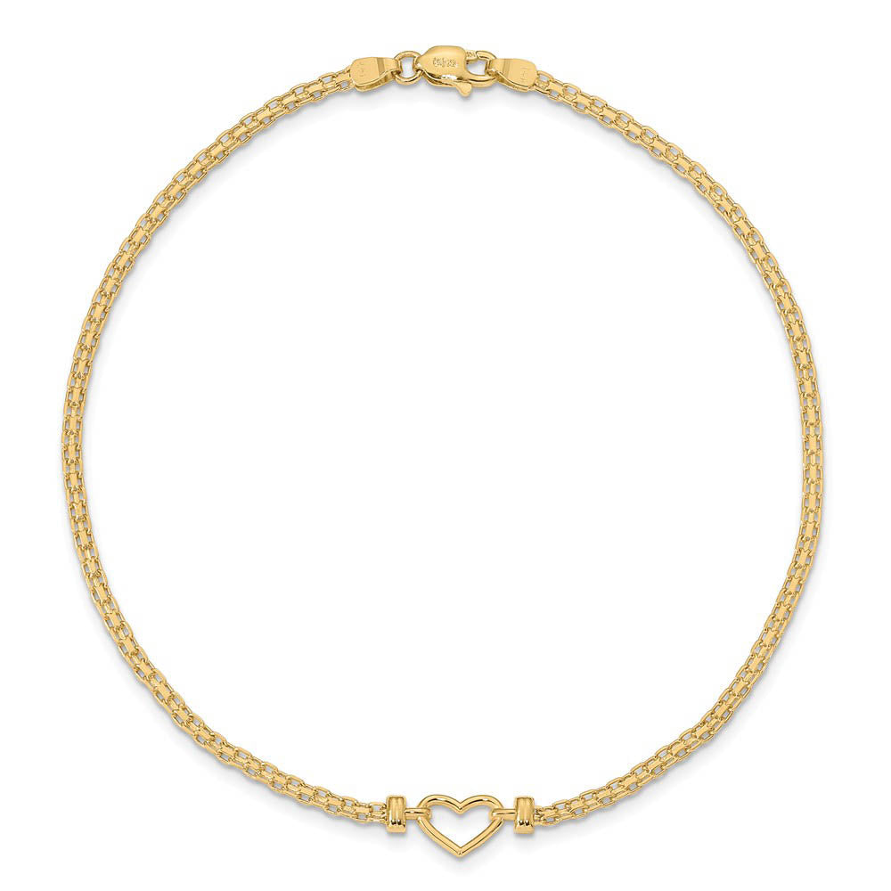 Alternate view of the 14k Gold Polished Open-Heart Anklet, 10 inch by The Black Bow Jewelry Co.