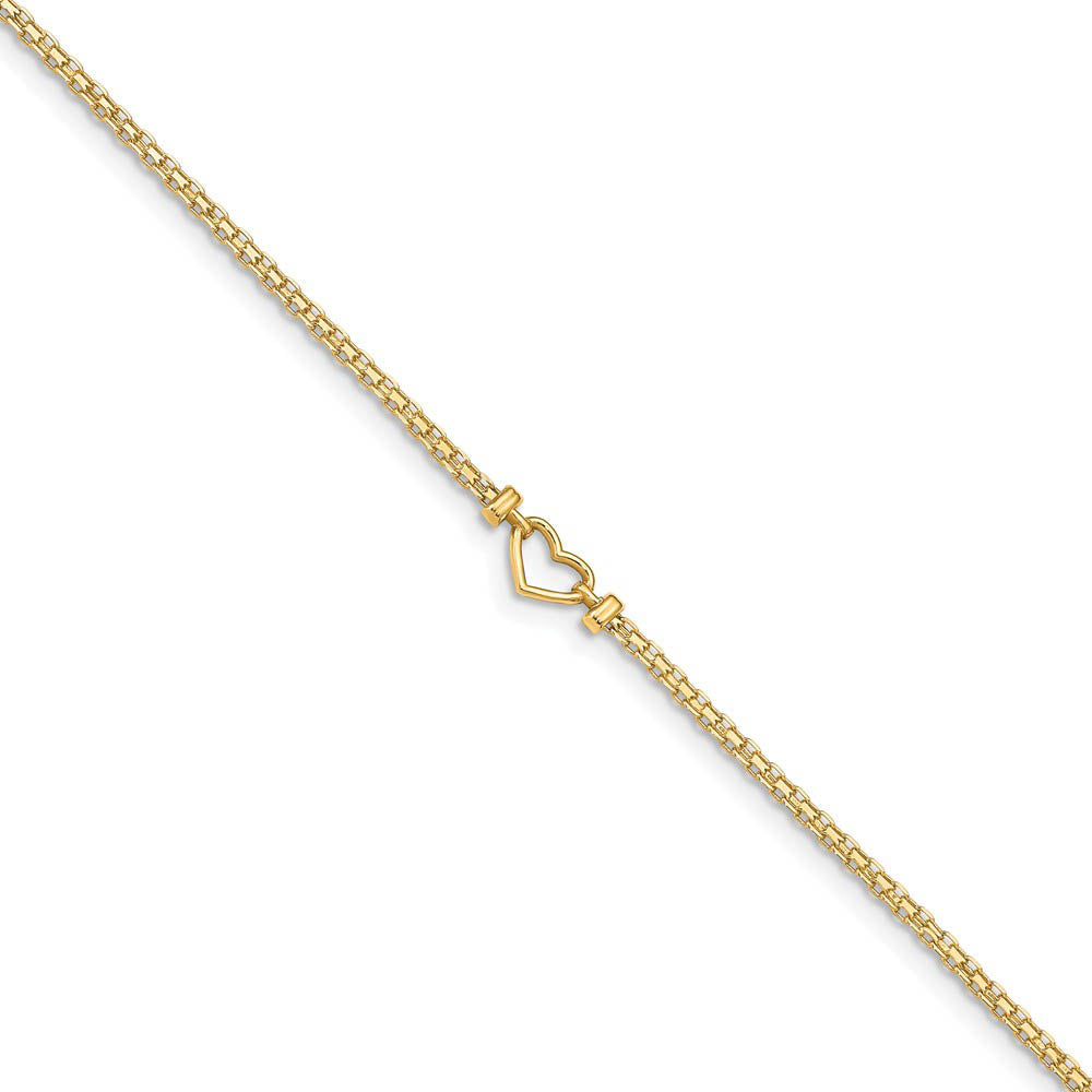 14k Gold Fancy Heart Anklet, 9 inch, Item A8347-09 by The Black Bow Jewelry Co.
