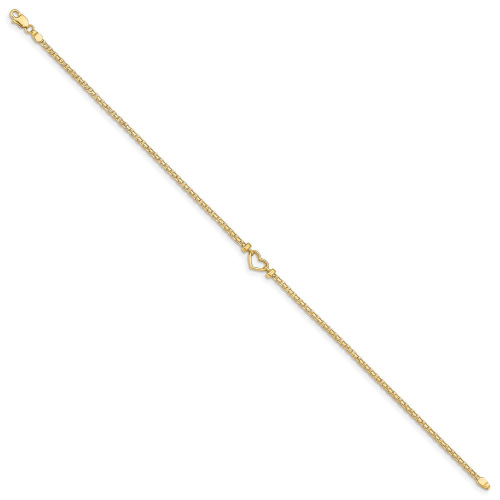 Alternate view of the 14k Gold Fancy Heart Anklet, 9 inch by The Black Bow Jewelry Co.