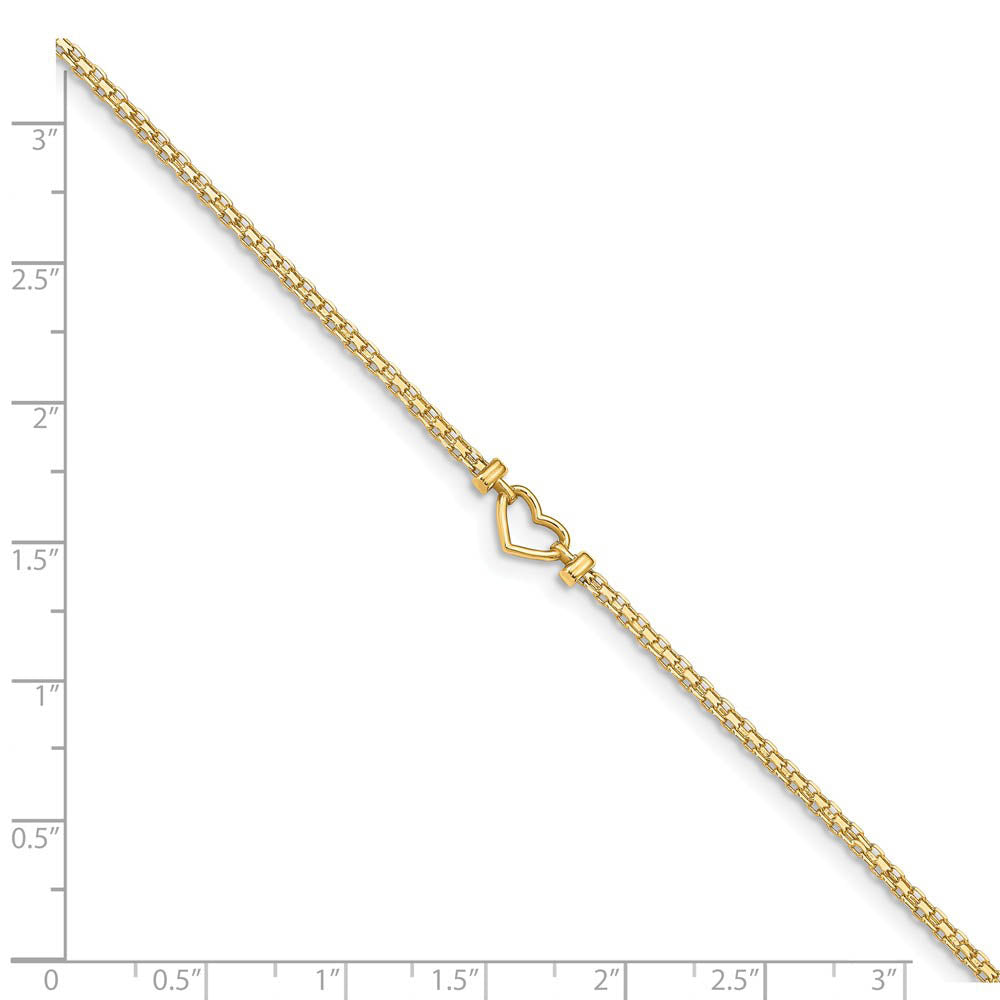 Alternate view of the 14k Gold Fancy Heart Anklet, 9 inch by The Black Bow Jewelry Co.