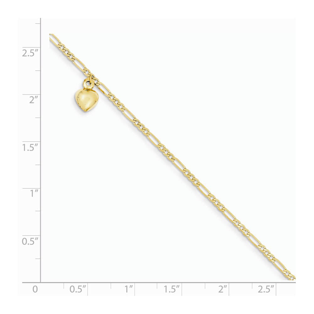 Alternative view of 14k Gold Figaro Link with Dangling Heart Anklet, 10 inch