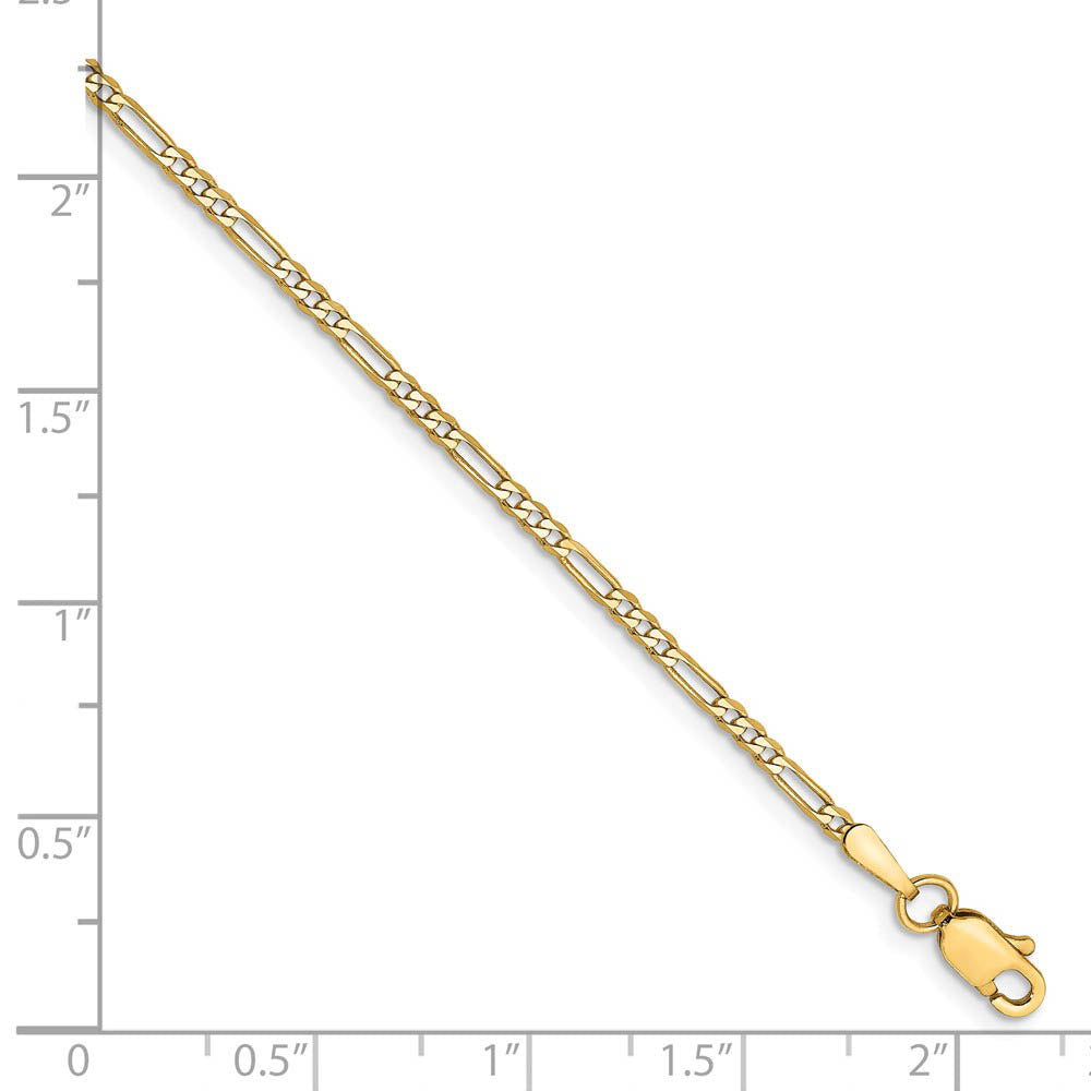 Alternate view of the 14k Yellow Gold 2mm Polished Solid Figaro Link Anklet, 9 Inch by The Black Bow Jewelry Co.