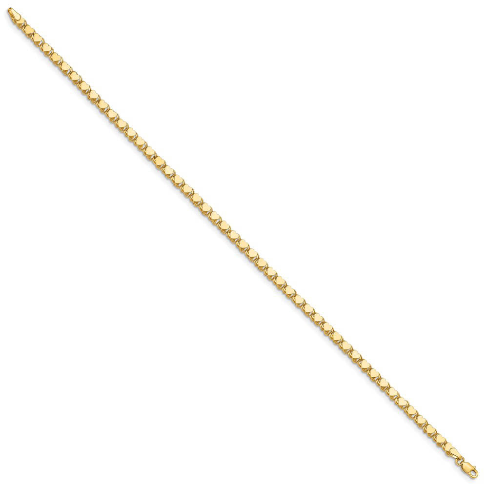 Alternate view of the 14k Yellow Gold 4mm Double-Sided Heart Anklet, 10 Inch by The Black Bow Jewelry Co.