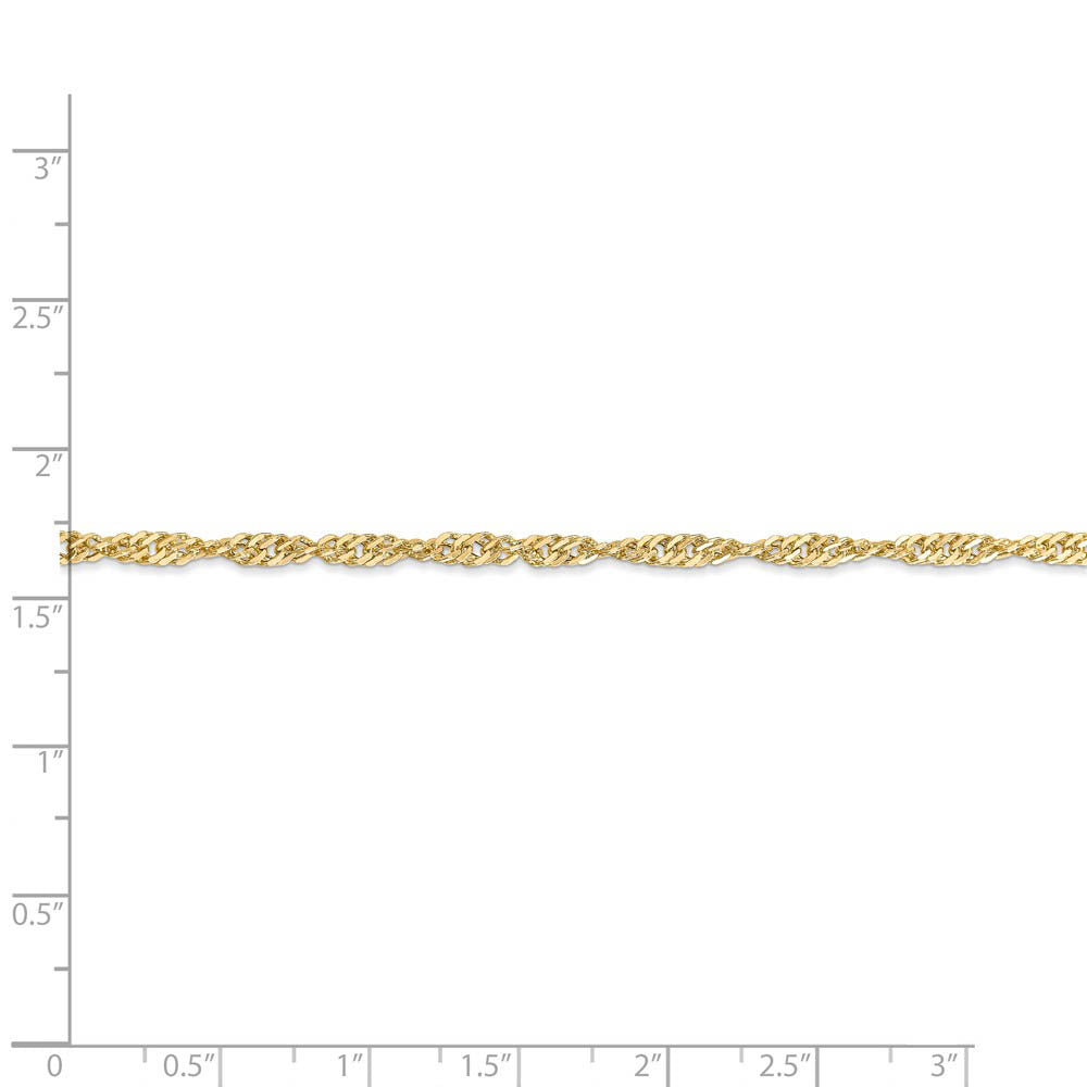 Alternate view of the 14k Yellow Gold 3mm Singapore Anklet, 10 inch by The Black Bow Jewelry Co.