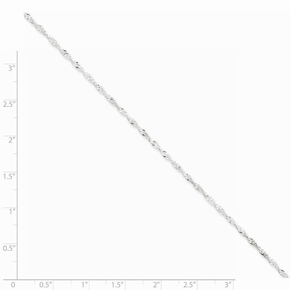 Alternate view of the Sterling Silver 2mm Twisted Singapore Chain Anklet, 9-10 Inch by The Black Bow Jewelry Co.