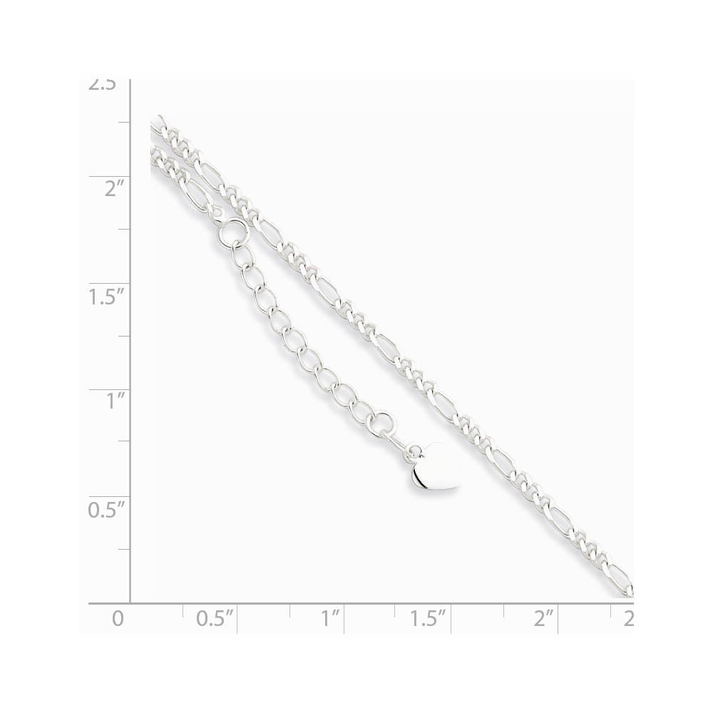 Alternate view of the Sterling Silver 2mm Diamond Cut Figaro Link Anklet, 9 Inch by The Black Bow Jewelry Co.