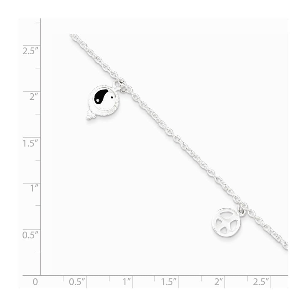 Alternate view of the Sterling Silver And Enamel Harmony Charms Anklet, 8-9 Inch by The Black Bow Jewelry Co.