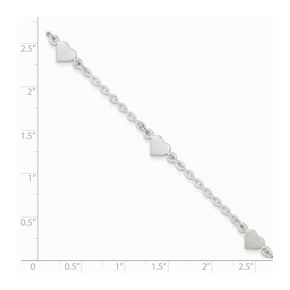 Alternate view of the Sterling Silver 2mm Cable Chain And Solid Heart Charm Anklet, 9-10 In by The Black Bow Jewelry Co.