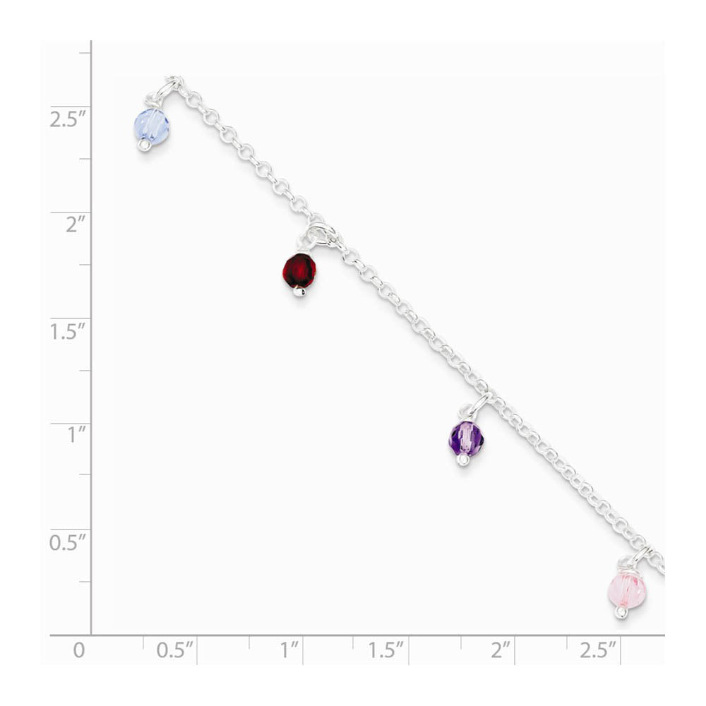 Alternate view of the Multicolored Crystal And Sterling Silver 2mm Cable Anklet, 9-10 In by The Black Bow Jewelry Co.