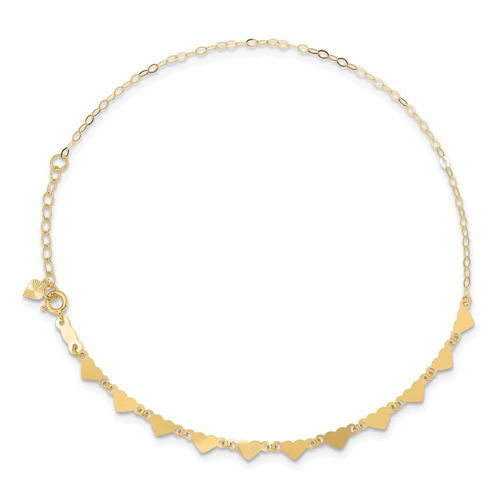 Alternate view of the 14k Yellow Gold Adjustable Heart and Oval Link Chain Anklet, 9 Inch by The Black Bow Jewelry Co.