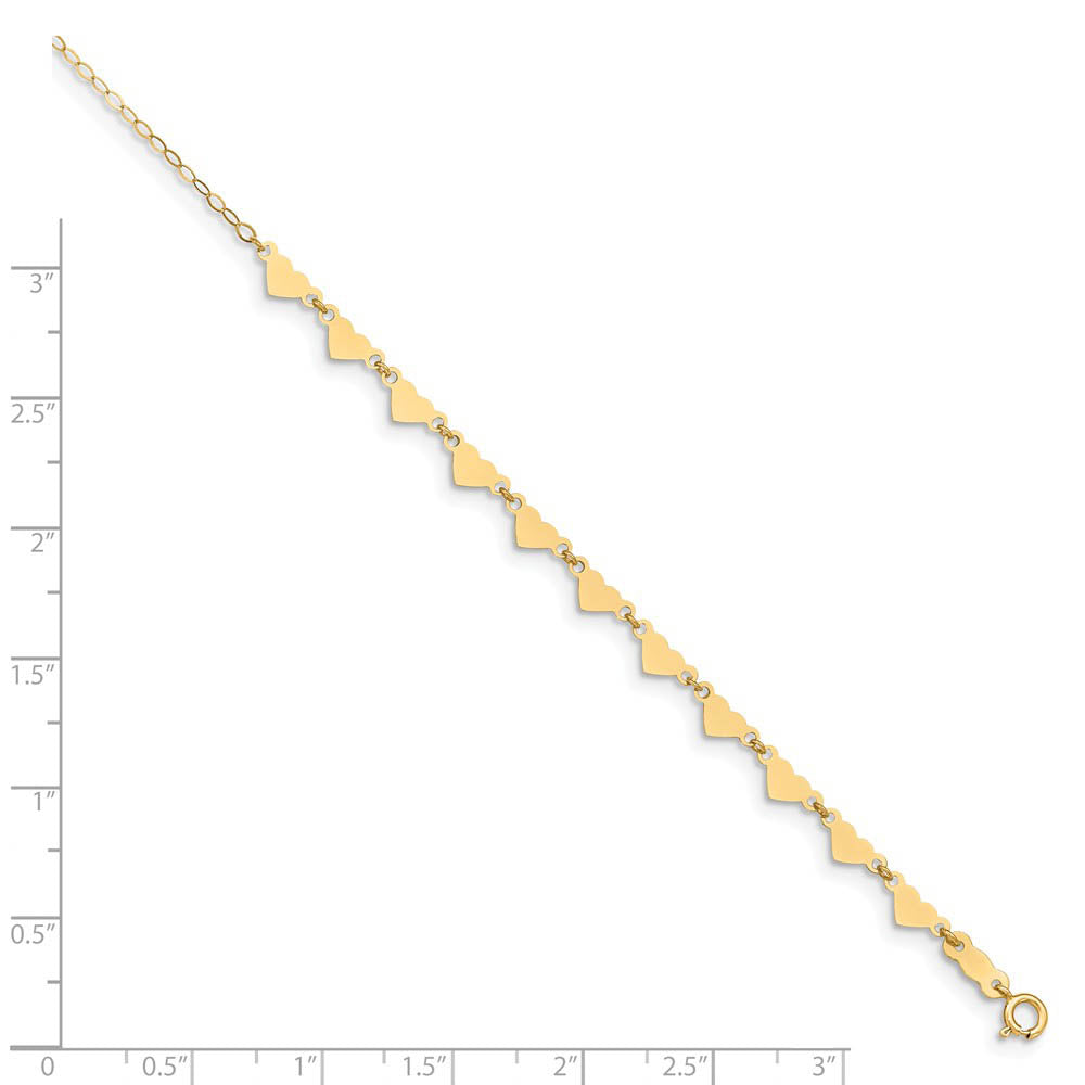 Alternate view of the 14k Yellow Gold Adjustable Heart and Oval Link Chain Anklet, 9 Inch by The Black Bow Jewelry Co.