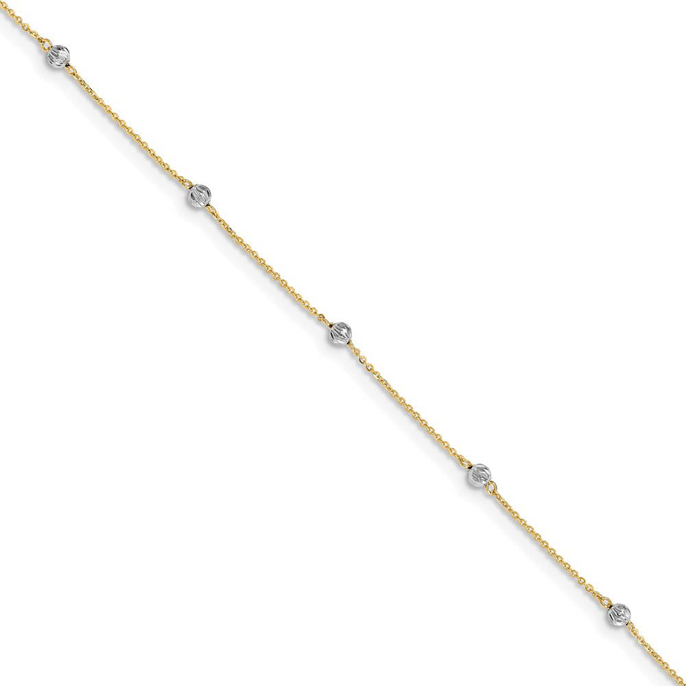 14k Two-Tone Gold Diamond-Cut Beaded Adjustable Anklet, 9-10 Inch, Item A8512 by The Black Bow Jewelry Co.