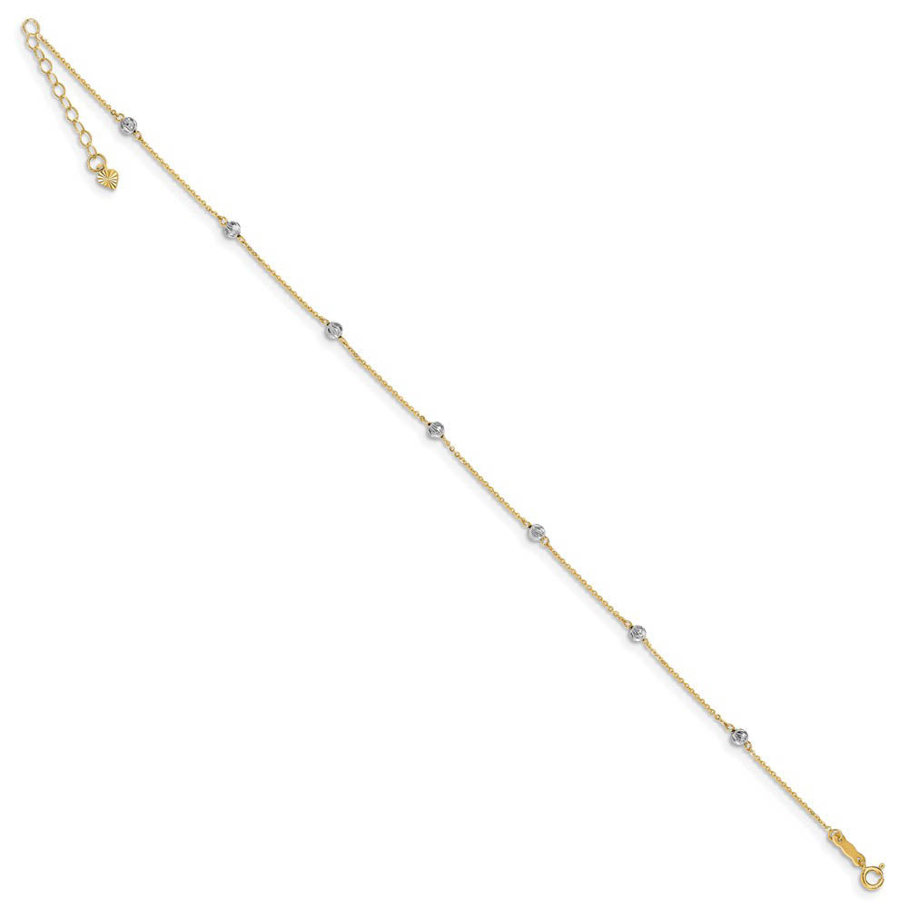 Alternate view of the 14k Two-Tone Gold Diamond-Cut Beaded Adjustable Anklet, 9-10 Inch by The Black Bow Jewelry Co.