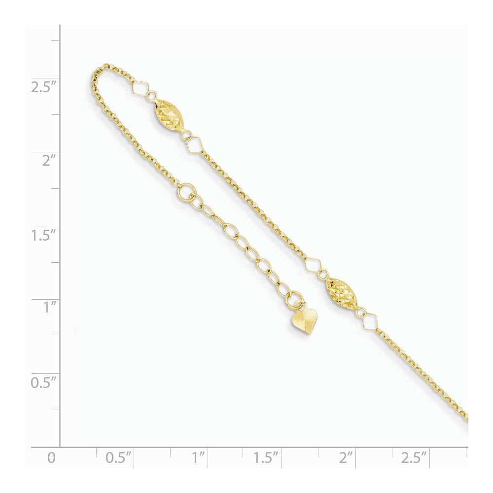 Alternate view of the 14k Yellow Gold Diamond-Cut Puffed Rice Beads Anklet, 9-10 Inch by The Black Bow Jewelry Co.