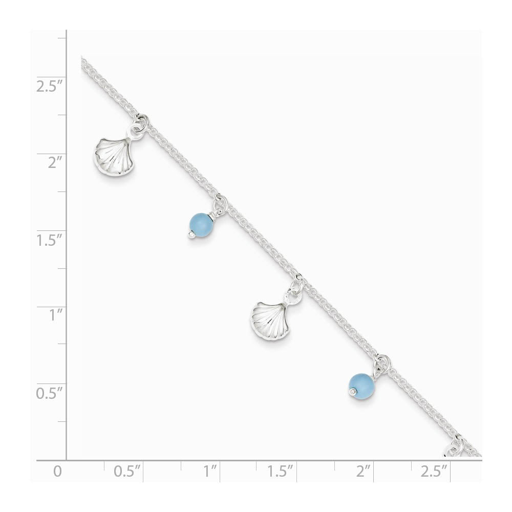 Alternative view of Fan Shell and Turquoise Bead Adj. Anklet in Sterling Silver, 9 In