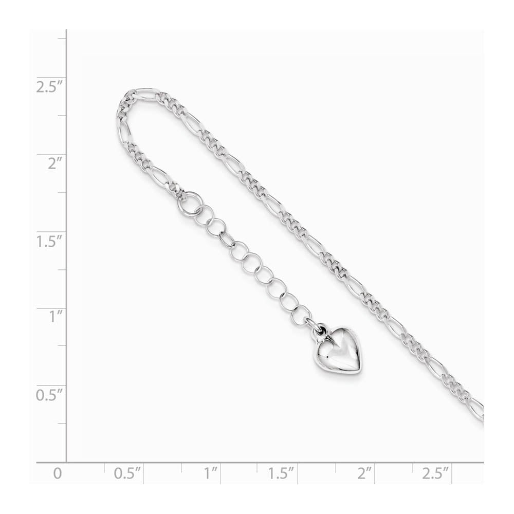Alternate view of the Sterling Silver Polished Heart Adjustable Figaro Chain Anklet, 9 Inch by The Black Bow Jewelry Co.