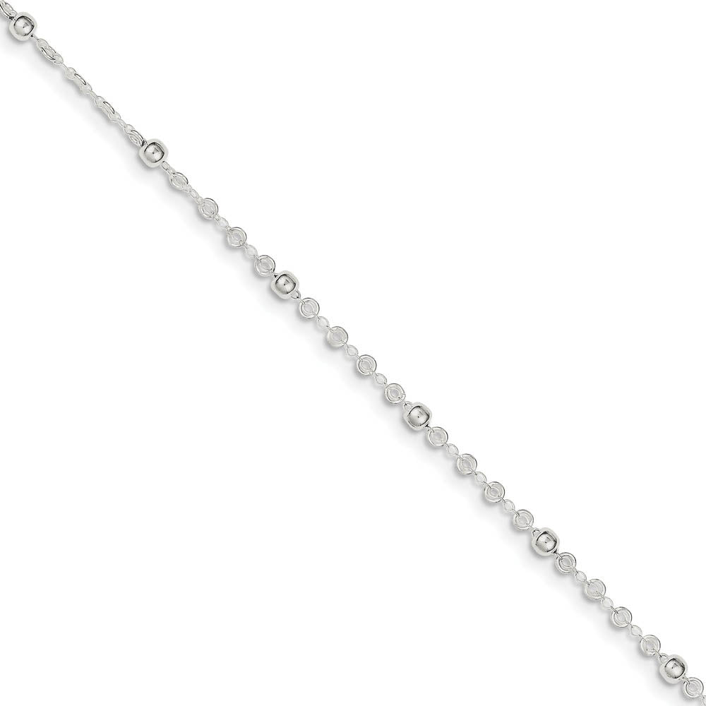 Sterling Silver Polished Bead and Circle Link Adjustable Anklet, 10 in, Item A8558 by The Black Bow Jewelry Co.