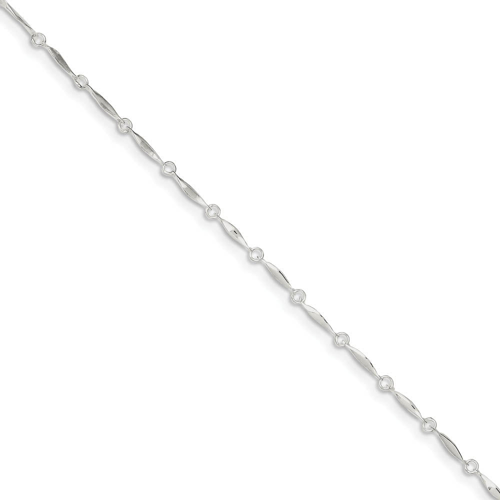 Sterling Silver Adjustable 2mm Polished Bar Link Anklet, 10 Inch, Item A8560 by The Black Bow Jewelry Co.