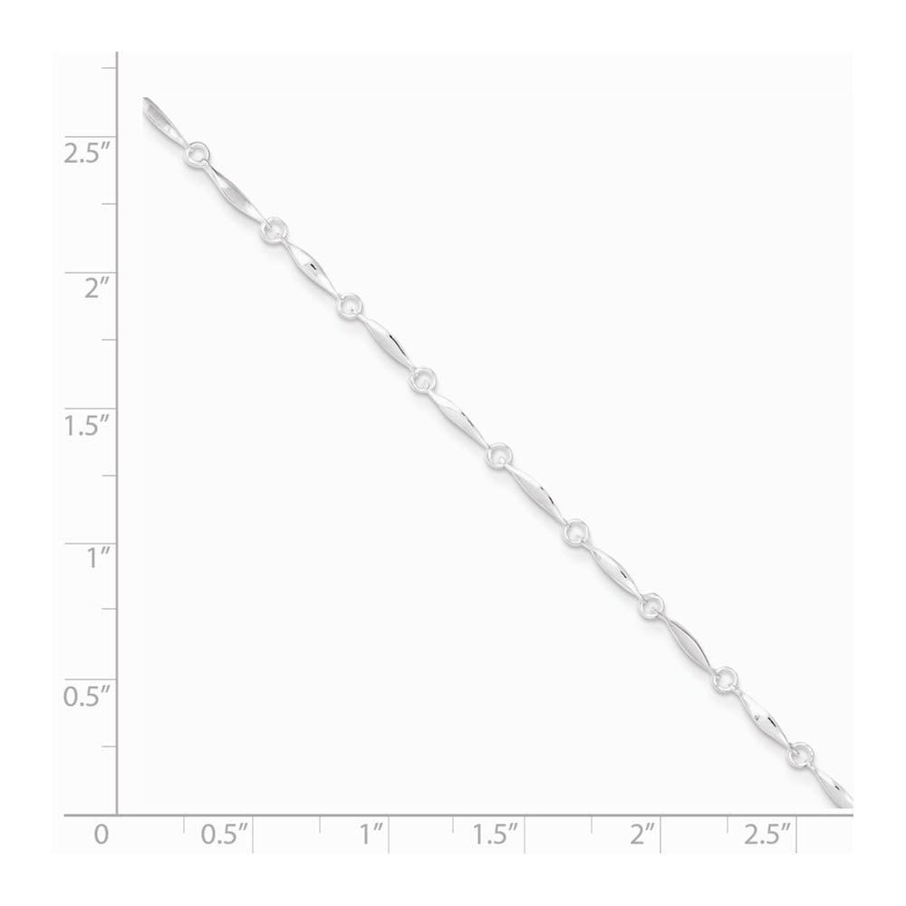 Alternate view of the Sterling Silver Adjustable 2mm Polished Bar Link Anklet, 10 Inch by The Black Bow Jewelry Co.