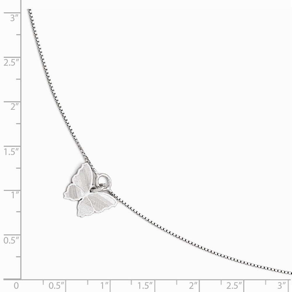 Alternate view of the Sterling Silver Textured Butterfly and 1mm Box Chain Anklet, 9-10 Inch by The Black Bow Jewelry Co.