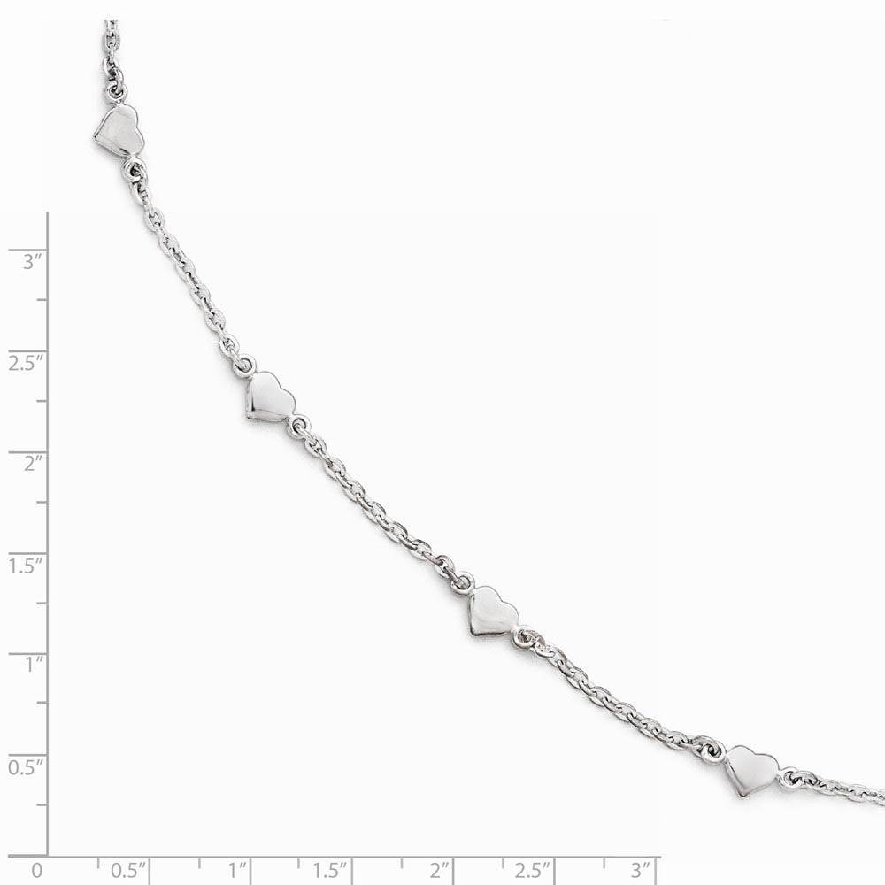 Alternate view of the Sterling Silver Heart Station Cable Link Anklet, 9-10 Inch by The Black Bow Jewelry Co.