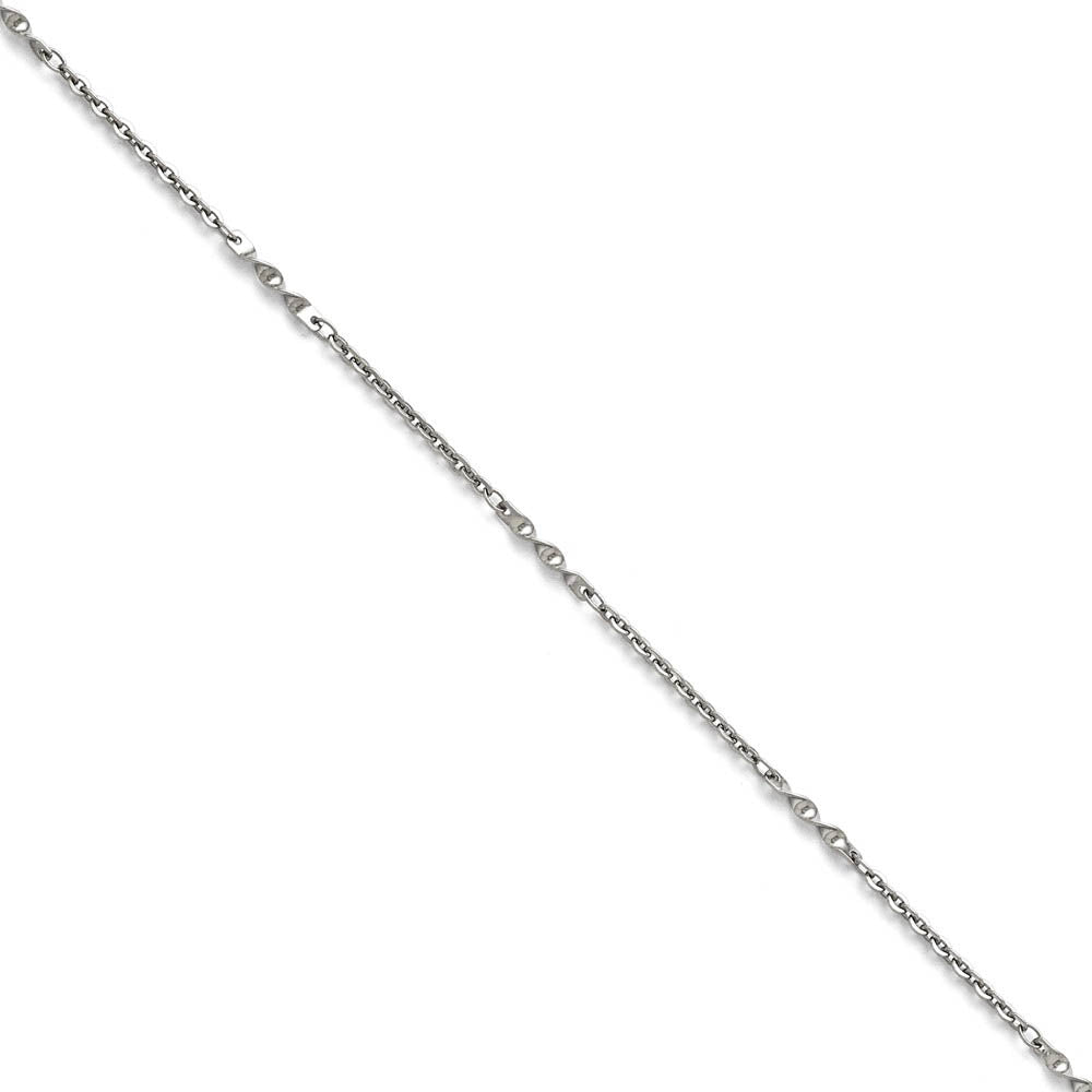 Stainless Steel 2mm Cable And Twisted Bar Link Anklet, 9.5 Inch, Item A8598 by The Black Bow Jewelry Co.