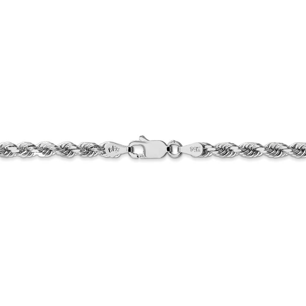 Alternate view of the 14k White Gold 3.5mm D/C Solid Rope Chain Bracelet or Anklet, 9 Inch by The Black Bow Jewelry Co.