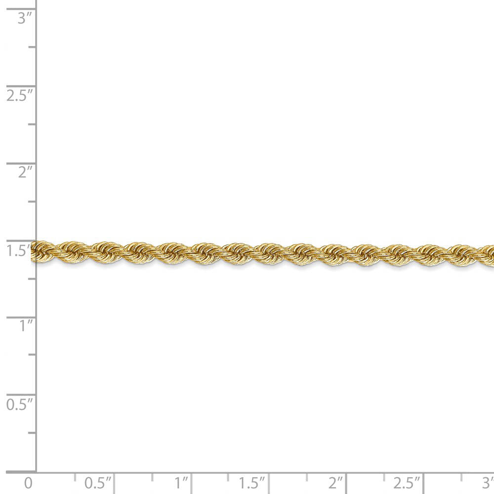Alternate view of the 14k Yellow Gold 3.65mm Solid Rope Chain Bracelet or Anklet, 9 Inch by The Black Bow Jewelry Co.