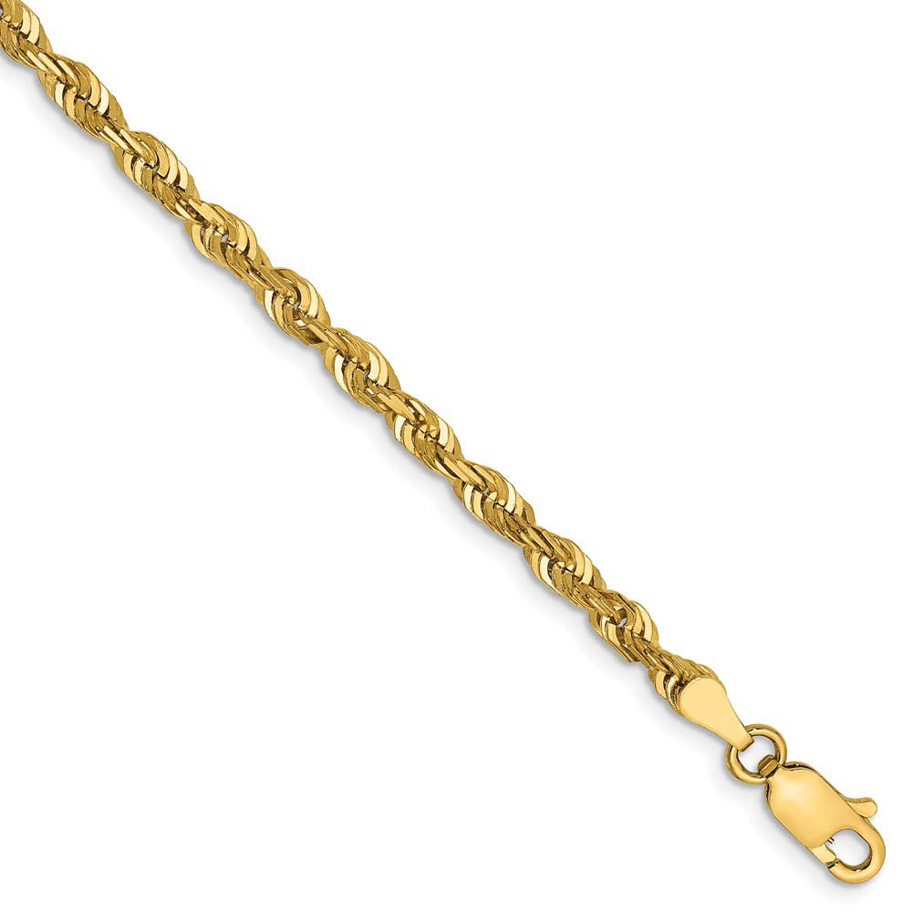 14k Yellow Gold 4mm Diamond Cut Rope Chain Anklet, 9 Inch, Item A8619 by The Black Bow Jewelry Co.