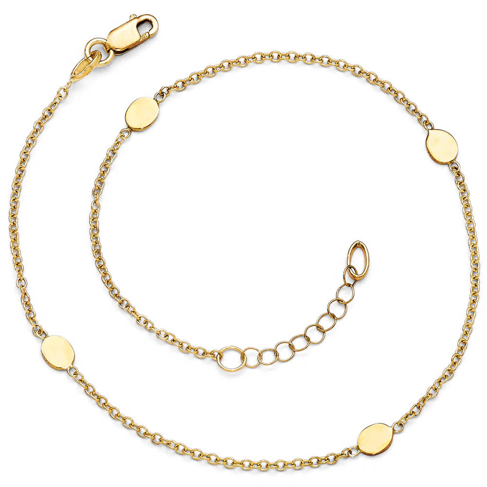 14k Yellow Gold Polished Oval Disc Anklet, 10-11 Inch, Item A8647 by The Black Bow Jewelry Co.
