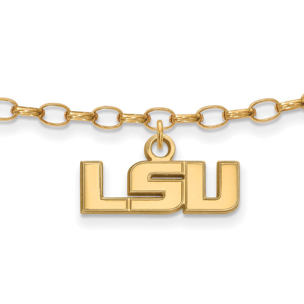 14k Gold Plated Silver Louisiana State University Anklet, 9 Inch, Item A8717 by The Black Bow Jewelry Co.