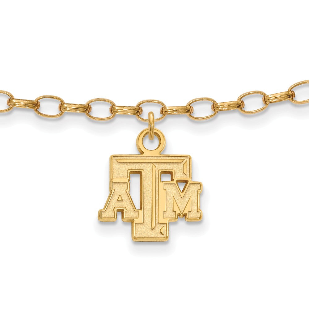 14k Gold Plated Sterling Silver Texas A&amp; M Univer. Anklet, 9 Inch, Item A8718 by The Black Bow Jewelry Co.