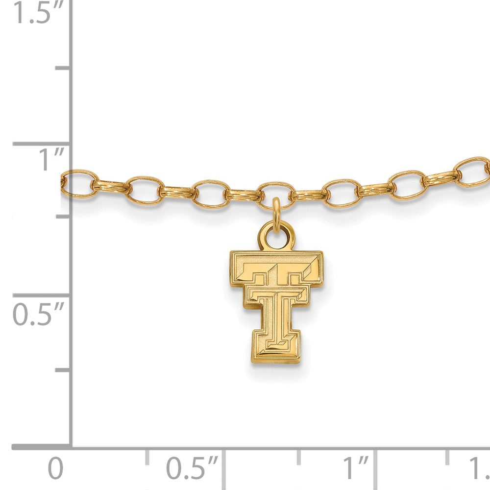 Alternate view of the 14k Gold Plated Sterling Silver Texas Tech Univ. Anklet, 9 Inch by The Black Bow Jewelry Co.