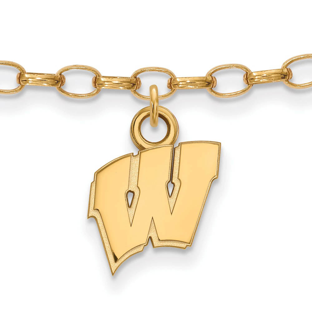 14k Gold Plated Silver University of Wisconsin Anklet, 9 Inch, Item A8750 by The Black Bow Jewelry Co.