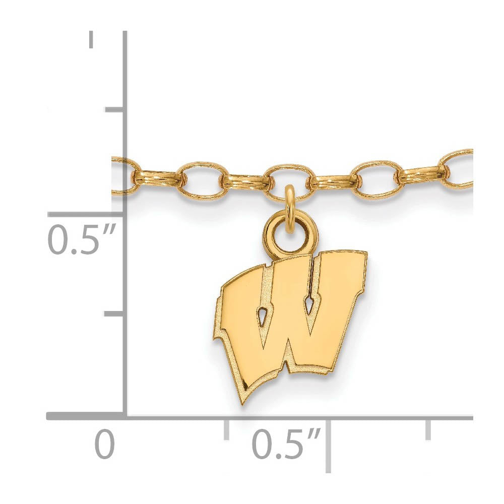 Alternate view of the 14k Gold Plated Silver University of Wisconsin Anklet, 9 Inch by The Black Bow Jewelry Co.
