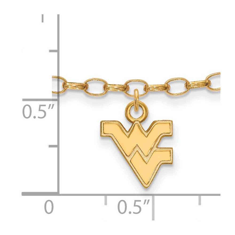 Alternate view of the 14k Gold Plated Silver West Virginia University Anklet, 9 Inch by The Black Bow Jewelry Co.