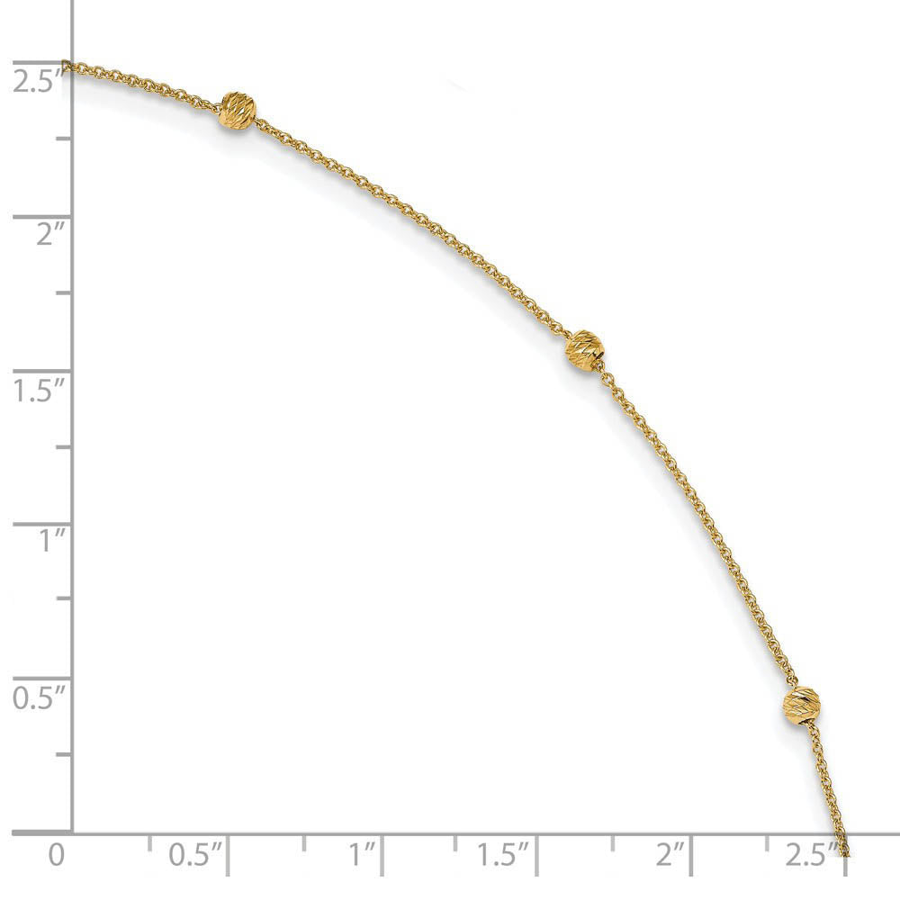 Alternate view of the 14k Yellow Gold Diamond Cut 3mm Beaded Cable Chain Anklet, 10-11 Inch by The Black Bow Jewelry Co.