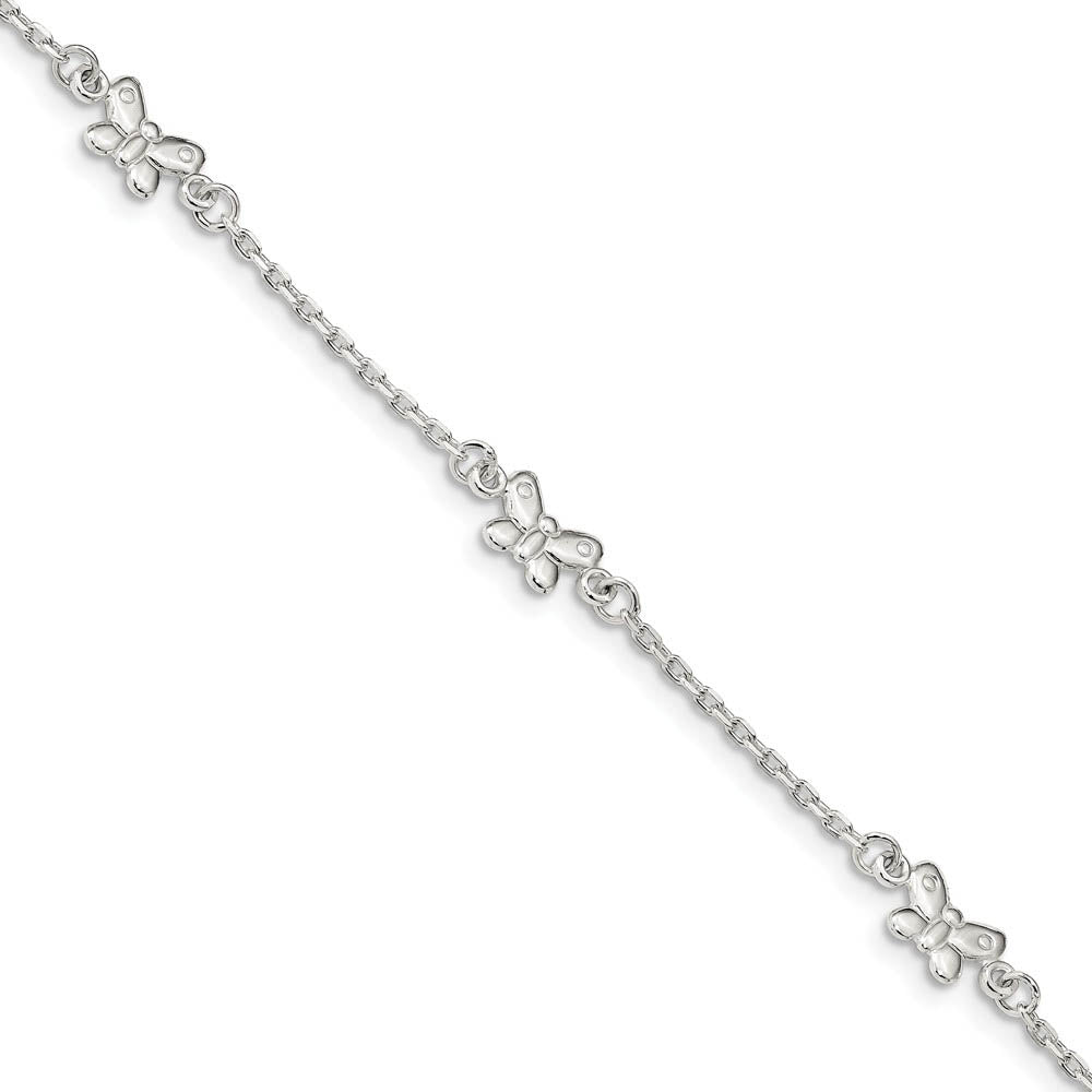 Sterling Silver Butterfly And 1.5mm Cable Chain Anklet, 9-10 Inch, Item A8828 by The Black Bow Jewelry Co.