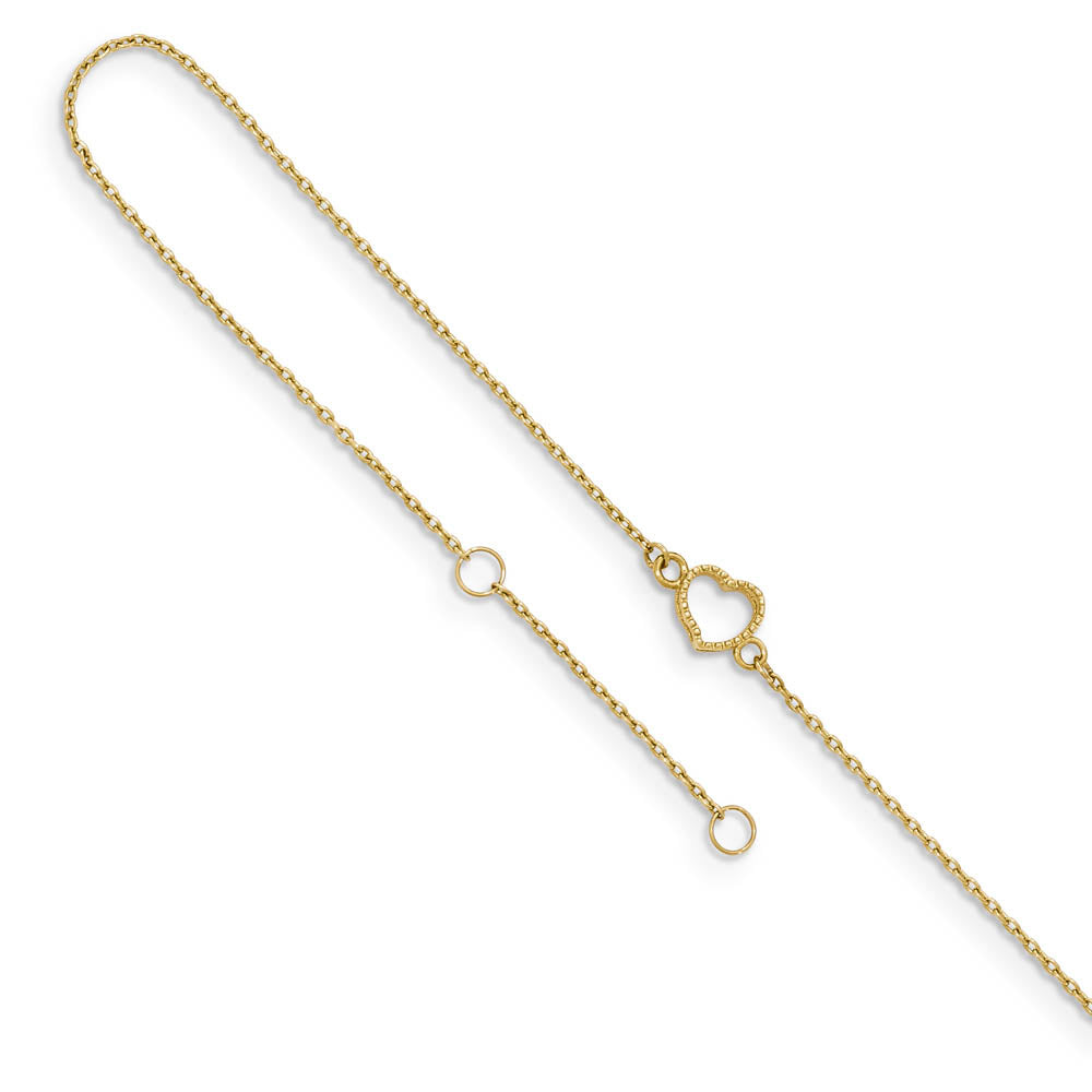 14k Yellow Gold 7mm Open Heart And 0.6mm Cable Chain Anklet, 9-10 Inch, Item A8860 by The Black Bow Jewelry Co.