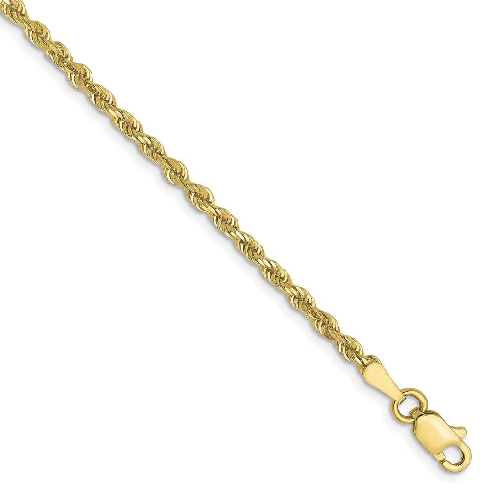 2.5mm 10k Yellow Gold Solid D/C Rope Chain Anklet or Bracelet, 9 Inch, Item A8875 by The Black Bow Jewelry Co.
