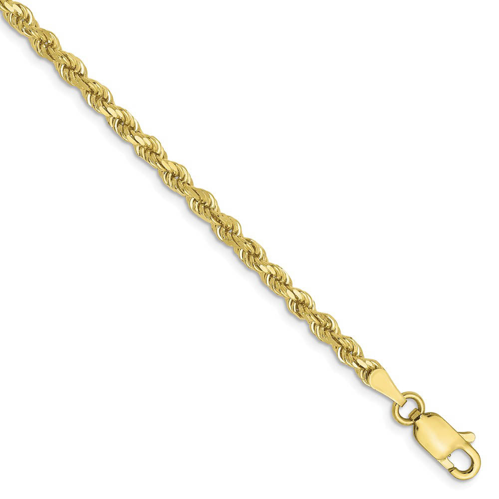 2.75mm 10k Yellow Gold Solid D/C Rope Chain Anklet or Bracelet, 9 Inch, Item A8876 by The Black Bow Jewelry Co.