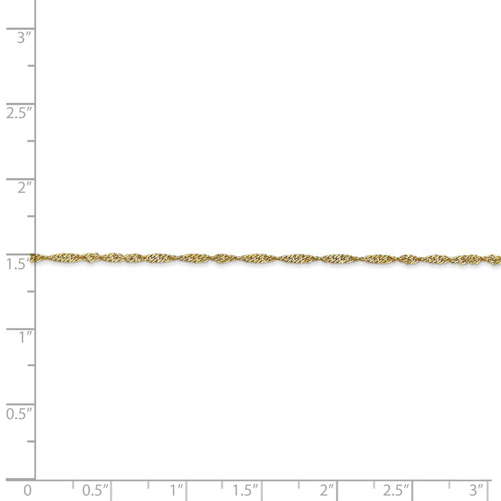 Alternate view of the 1.4mm 10k Yellow Gold Solid Singapore Chain Anklet, 10 Inch by The Black Bow Jewelry Co.