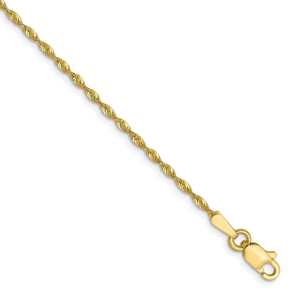 1.5mm 10k Yellow Gold Solid D/C Lightweight Rope Chain Anklet, Item A8889 by The Black Bow Jewelry Co.