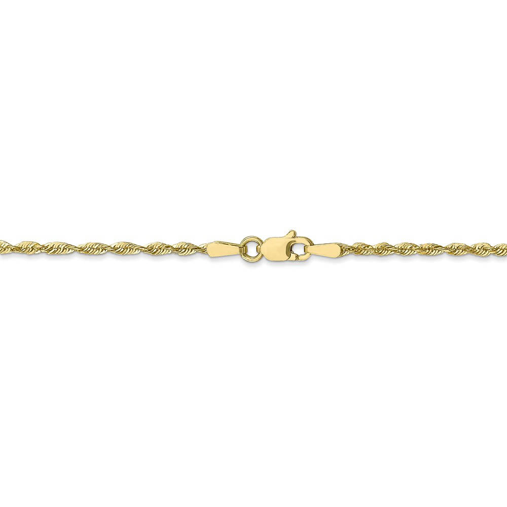 Alternate view of the 1.8mm 10k Yellow Gold Lightweight D/C Solid Rope Chain Anklet, 9 Inch by The Black Bow Jewelry Co.
