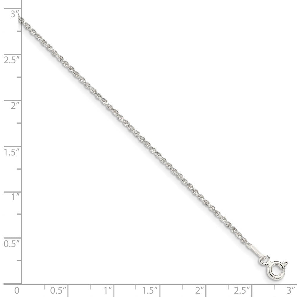 Alternate view of the 1.3mm Sterling Silver Classic Solid Rope Chain Anklet by The Black Bow Jewelry Co.