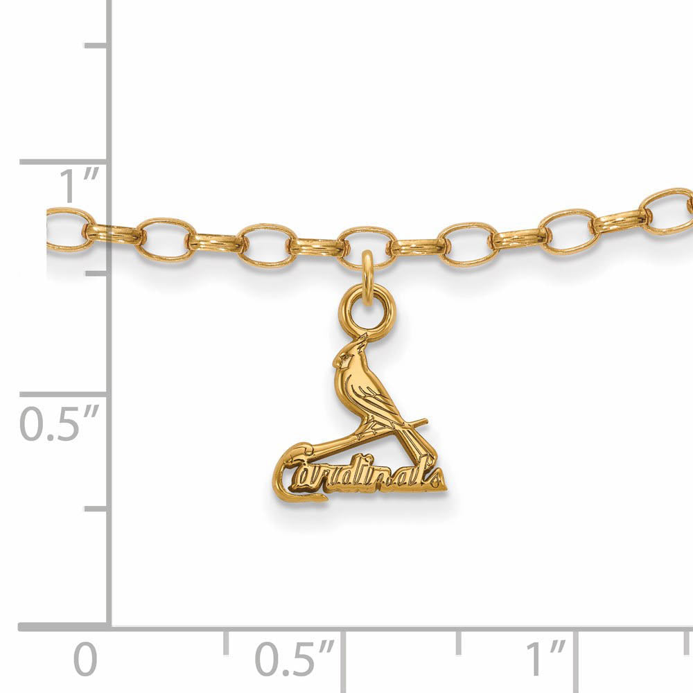 Alternate view of the MLB 14K Yellow Gold Plated Sterling Silver Cardinals Anklet, 9 In by The Black Bow Jewelry Co.