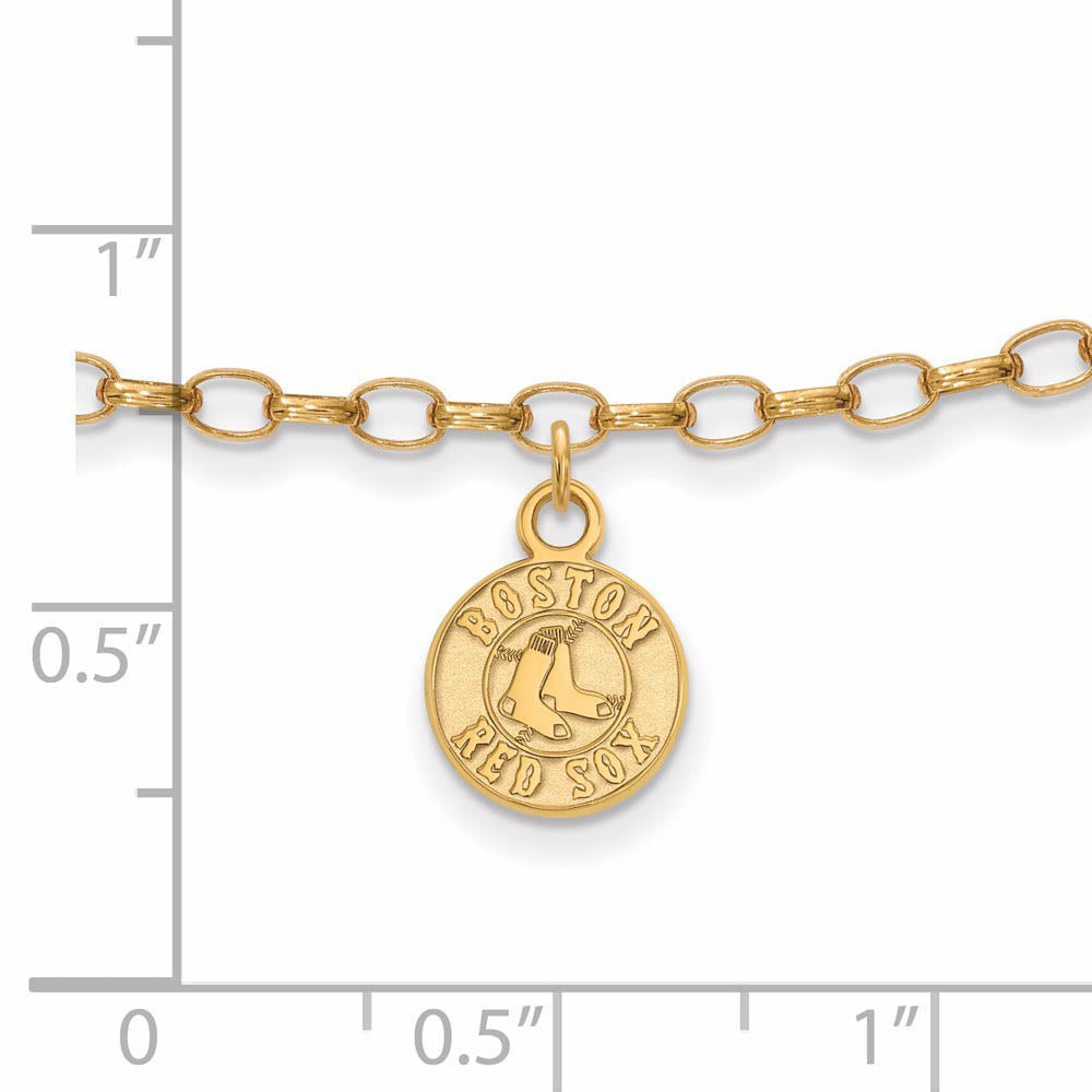 Alternate view of the MLB 14K Yellow Gold Plated Sterling Silver Boston Red Sox Anklet, 9 In by The Black Bow Jewelry Co.