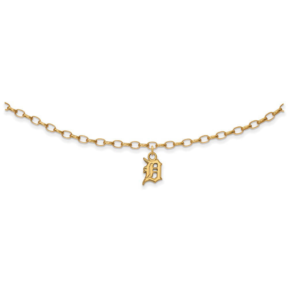 MLB 14K Yellow Gold Plated Sterling Silver Detroit Tigers Anklet, 9 In, Item A8925 by The Black Bow Jewelry Co.