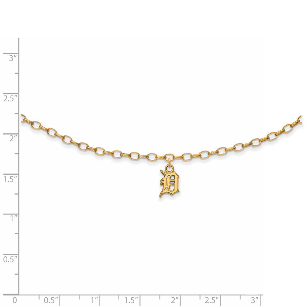Alternate view of the MLB 14K Yellow Gold Plated Sterling Silver Detroit Tigers Anklet, 9 In by The Black Bow Jewelry Co.