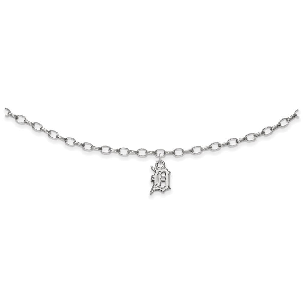MLB Sterling Silver Rhodium Plated Detroit Tigers Anklet, 9 Inch, Item A8926 by The Black Bow Jewelry Co.